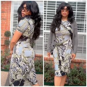 Connected Apparel Black and Gold Baroque Dress- IM